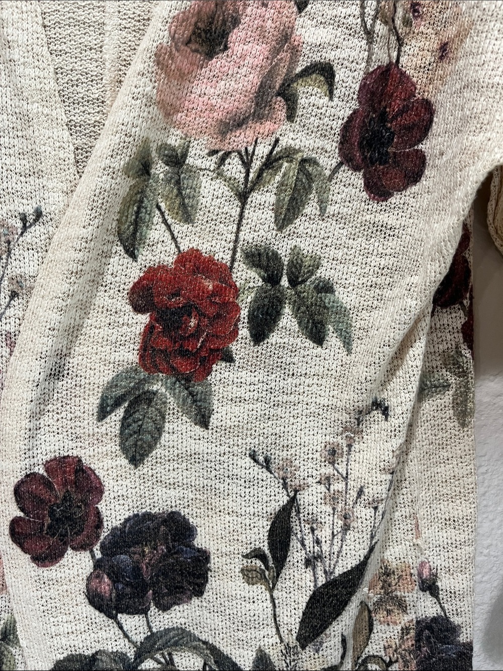 Live In The Moment Cream Floral Open Front Cardigan Sz S Lightweight Boho Chic - Picture 7 of 8